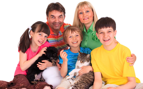 Young family with kids and pets
